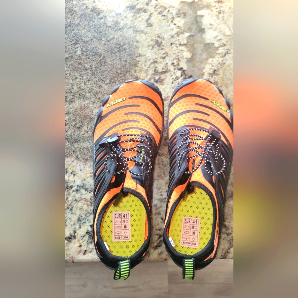 Vibrant Orange and Black Athletic Shoes
